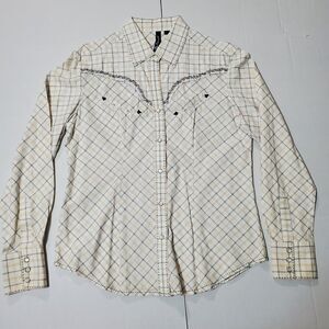 Cowgirl Plaid Shirt For Women's, Western Style Long‎ Sleeve, Button Down  Size L